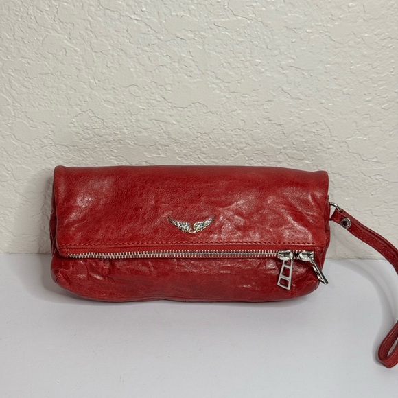 Zadig & Voltaire Rocky Clutch Crush Rouge Red Lambskin Pouch Clutch - Picture 1 of 16
